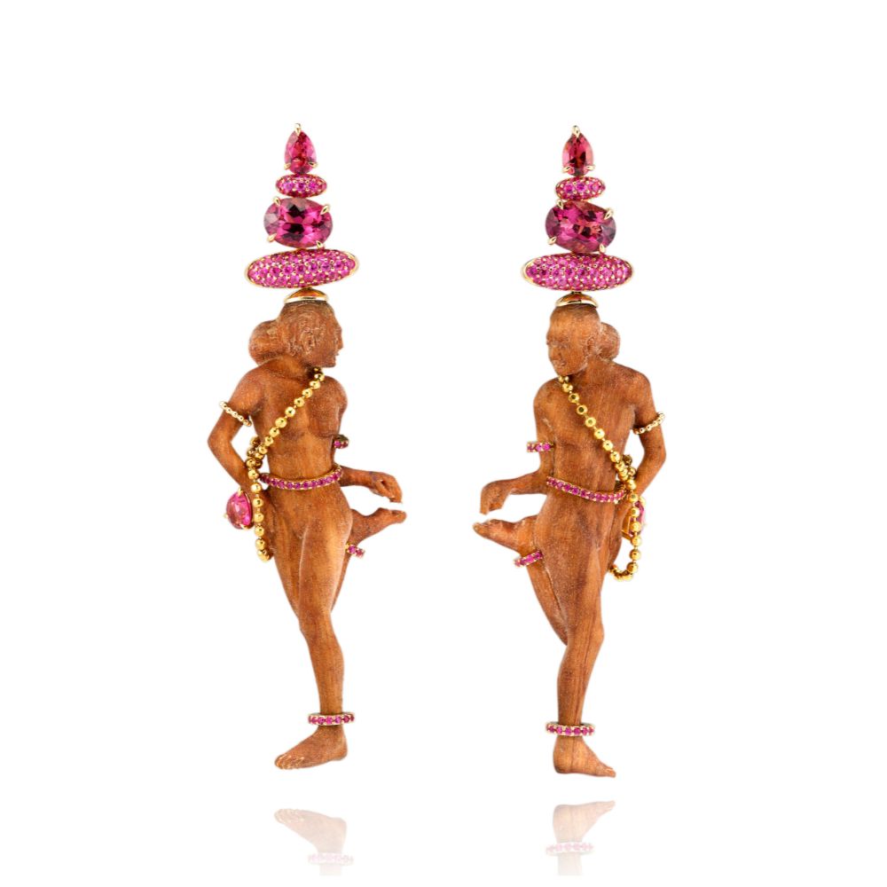 Boucles d'oreilles Apsara bois de santal